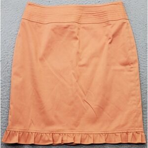 Jana Kos Mini Skirt Womens 4 Orange Stretch Ruffle Trim Stretch Career Back Zip